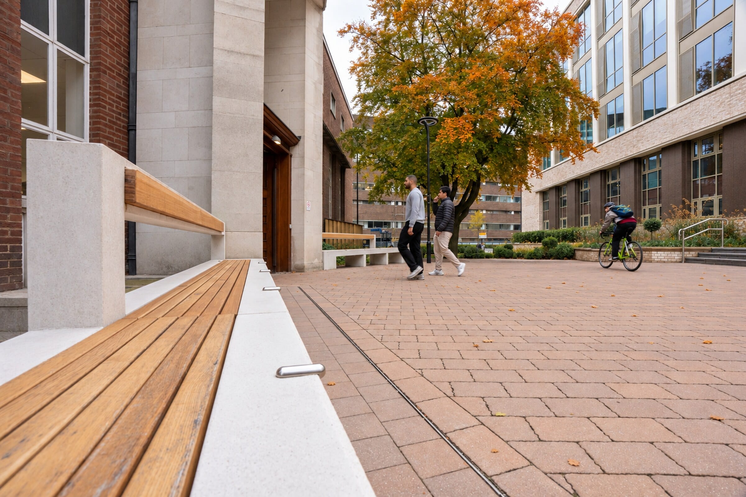 Autumn courtyard plaza – Newcastle University Stephenson Building