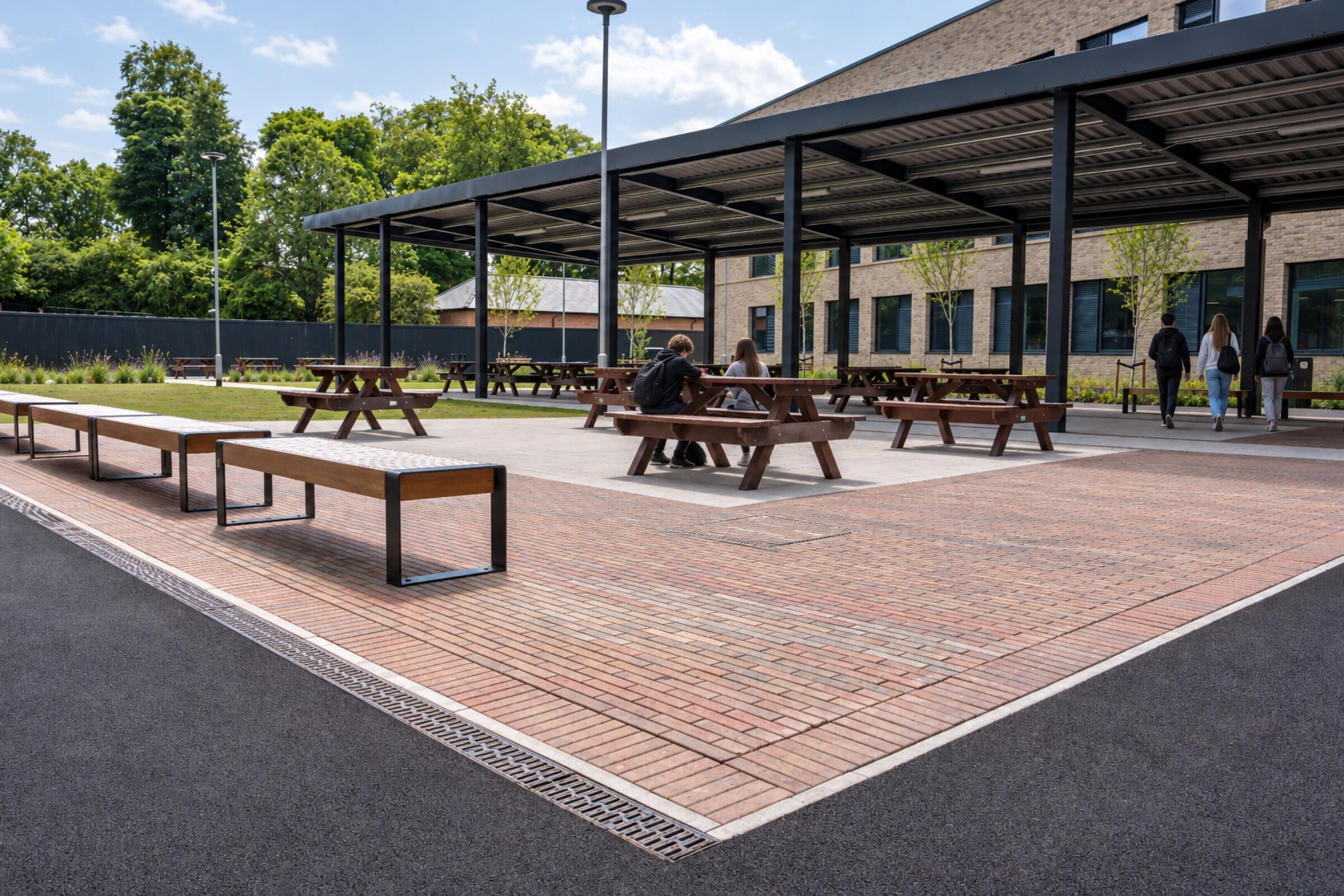 Covered courtyard in use – St Leonards Catholic School